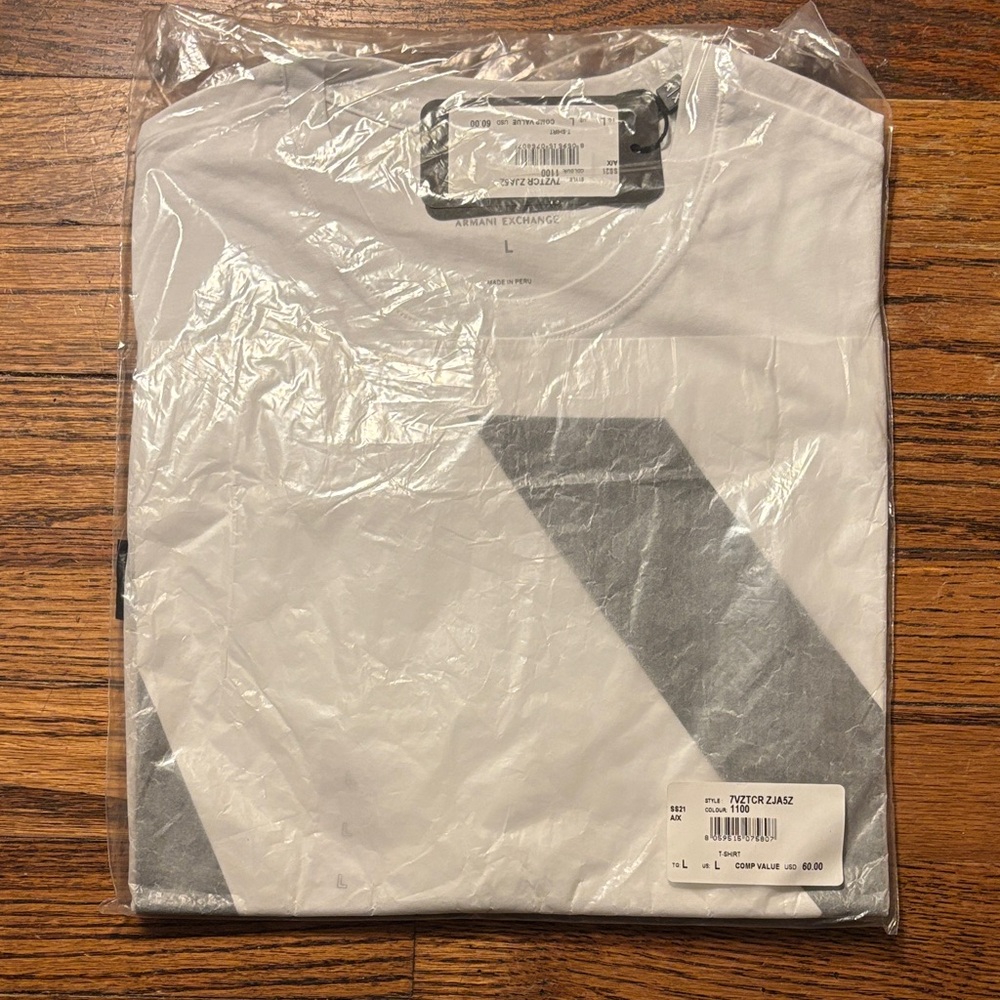 Armani Exchange White T-Shirt with Gray Diagonal Graphic